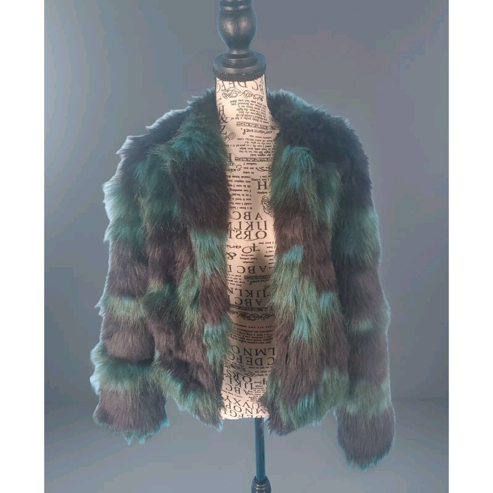 Faux Fur Sz Xs Jacket Womens Cropped Y2k Back & Green Forever 21 Contemporary